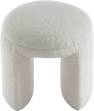 Bowen Cream Faux Shearling Teddy Fabric Ottoman/Stool 105Cream Meridian Furniture