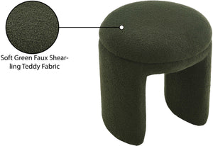 Bowen Green Faux Shearling Teddy Fabric Ottoman/Stool 105Green Meridian Furniture