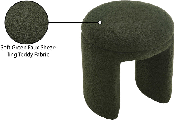 Bowen Green Faux Shearling Teddy Fabric Ottoman/Stool 105Green Meridian Furniture