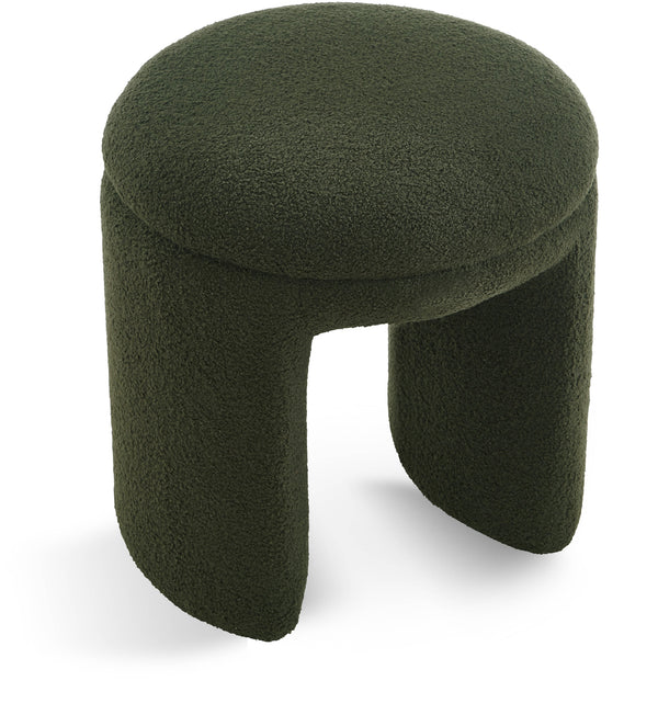 Bowen Green Faux Shearling Teddy Fabric Ottoman/Stool 105Green Meridian Furniture