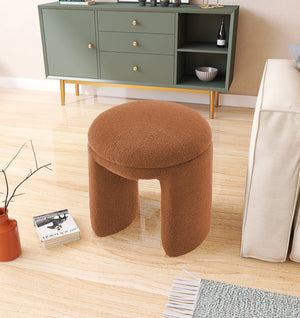 Bowen Saddle Faux Shearling Teddy Fabric Ottoman/Stool 105Saddle Meridian Furniture