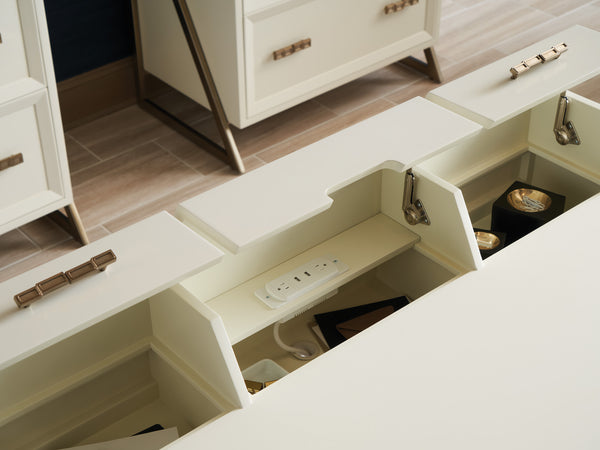 Lexington Sligh Langley Writing Desk – Stylish Home Office Solution With Usb Charging, Soft-close Drawers & Storage Linen White Wood 105-410