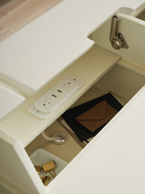 Lexington Sligh Langley Writing Desk – Stylish Home Office Solution With Usb Charging, Soft-close Drawers & Storage Linen White Wood 105-410