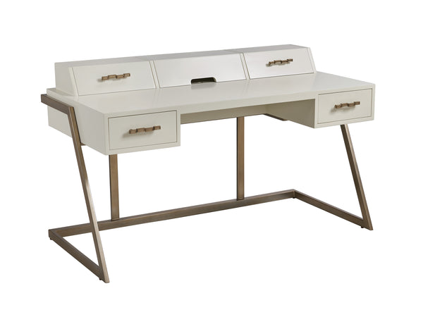Lexington Sligh Langley Writing Desk – Stylish Home Office Solution With Usb Charging, Soft-close Drawers & Storage Linen White Wood 105-410