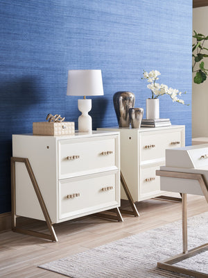 Lexington Sligh Langley File Chest - Elegant Contemporary Storage With Two Locking Drawers In Ivory & Silver Leaf Finish Linen White Wood 105-450