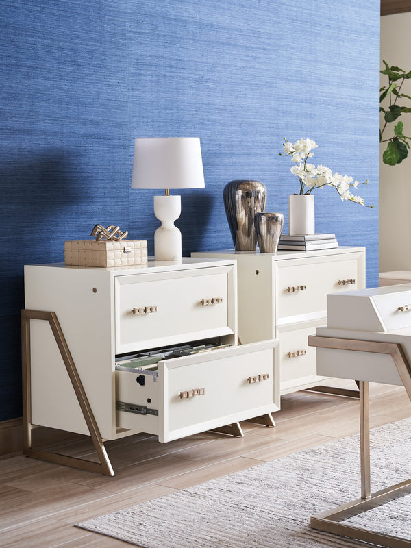 Lexington Sligh Langley File Chest - Elegant Contemporary Storage With Two Locking Drawers In Ivory & Silver Leaf Finish Linen White Wood 105-450