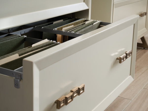 Lexington Sligh Langley File Chest - Elegant Contemporary Storage With Two Locking Drawers In Ivory & Silver Leaf Finish Linen White Wood 105-450