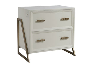 Lexington Sligh Langley File Chest - Elegant Contemporary Storage With Two Locking Drawers In Ivory & Silver Leaf Finish Linen White Wood 105-450