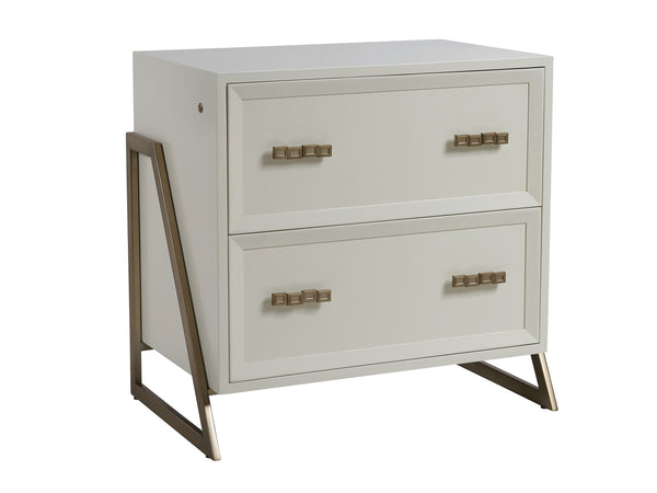 Lexington Sligh Langley File Chest - Elegant Contemporary Storage With Two Locking Drawers In Ivory & Silver Leaf Finish Linen White Wood 105-450