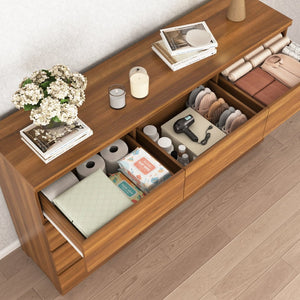 English Elm 12 Drawer Wide Double Dresser Modern Symmetrical Wood Storage Chest for Bedroom Walnut W409S00017