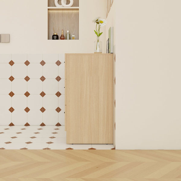 English Elm 12" Wall-mounted Oak Plywood Bathroom Linen Cabinet Slim Floating Single Door Storage W3450P440610