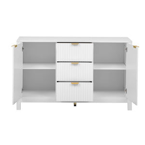 English Elm U_Style Modern Wave Design Sideboard - Versatile Storage Console With 3 Drawers & Adjustable Shelves N711P269066K-GIGA