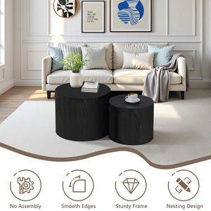 English Elm Nesting Round Coffee Tables Set of 2 Mdf Modern Matte Black for Small Living Spaces W3204P390985