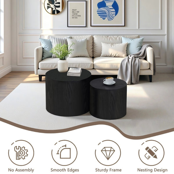 English Elm Nesting Round Coffee Tables Set of 2 Mdf Modern Matte Black for Small Living Spaces W3204P390985