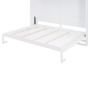 English Elm Queen Murphy Wall Bed Cabinet with Integrated Shelves Usb Charging Space Saving Design White LP006668AAK-1
