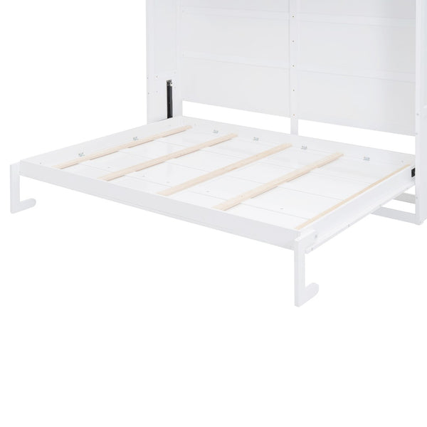 English Elm Queen Murphy Wall Bed Cabinet with Integrated Shelves Usb Charging Space Saving Design White LP006668AAK-1