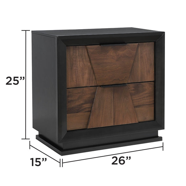 English Elm Houston 2-drawer Wood Nightstand with Geometric Panels and Felt-lined Storage in Walnut B009P345873