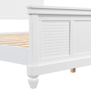 English Elm King Solid Wood Platform Bed White Farmhouse Headboard Low Profile Sturdy Frame N758K649900K