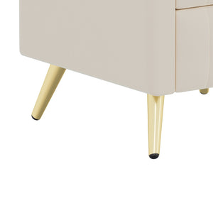 English Elm Upholstered Velvet Nightstand with Faux Marble Top Three Drawers and Slim Metal Legs Beige N733P208520A