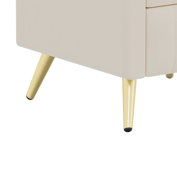 English Elm Upholstered Velvet Nightstand with Faux Marble Top Three Drawers and Slim Metal Legs Beige N733P208520A