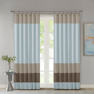 JLA Home Madison Park - Polyoni Pintuck Curtain Panel with Modern Stripes, Fully Lined Drapery for Privacy and Soft Light Blue MP40-2223