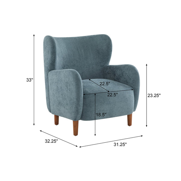 English Elm Christopher Knight Home® - Parmelee Upholstered Wingback Club chair in Velvet with Solid Wood Legs, Mid-Century Comfort Design Aqua Blue 30.85 L x 30 W x 27 H N776P265764S