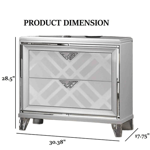 English Elm Contemporary Art Deco Nightstand with Hidden Jewelry Drawer Usb Port Acrylic Legs White B2741P436971