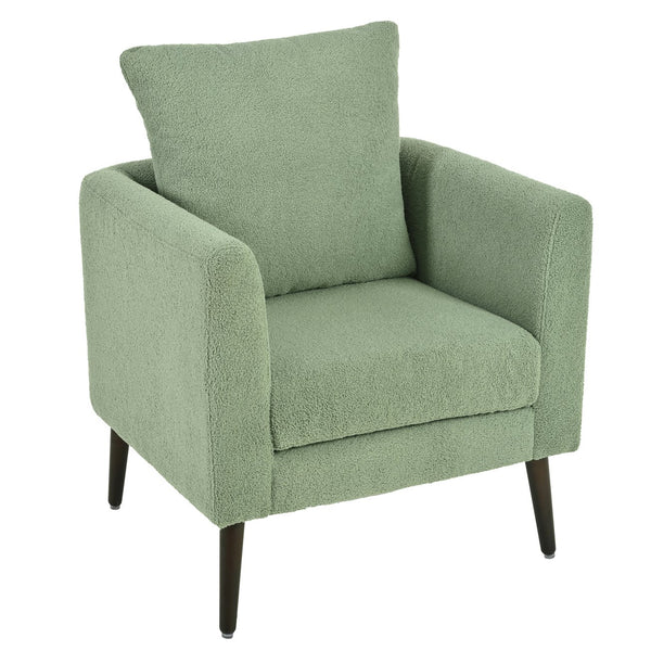English Elm Modern Accent Chair Upholstered Armchair with Chenille Fabric, Ergonomic Padded Seat, Wood Legs for Living Room Seating Comfort and Stylish Mid Century Flair Green W1028P236497