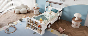 English Elm Twin Pine Treehouse Floor Bed with Padded Rails and Cabin Roofline for Kids Brown,Light White W1580S00471