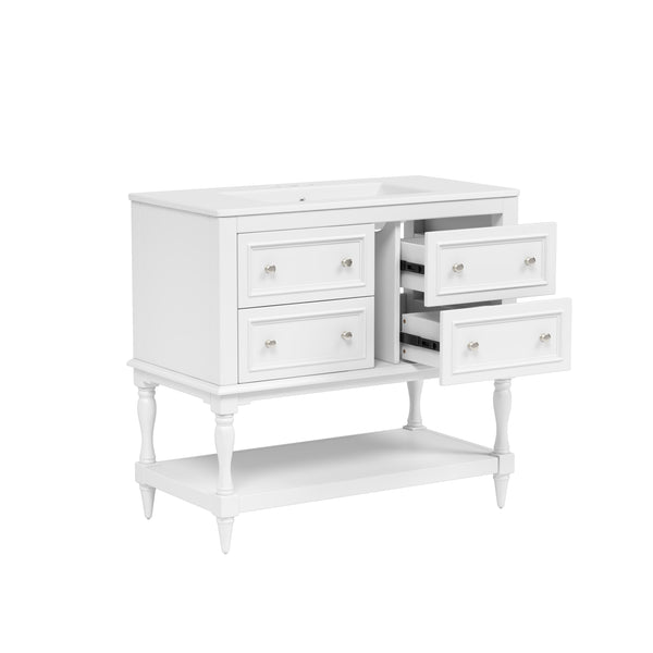 English Elm 36" Bathroom Vanity with Sink Combo, 36" Ceramic Undermount Basin, Solid Wood Frame, 4 Drawers, Waterproof Painted Finish White N710P250654K