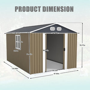 English Elm Campcraft 8x12 Outdoor Metal Storage Shed Lockable Weatherproof Backyard Tool House Brown W1598S00043