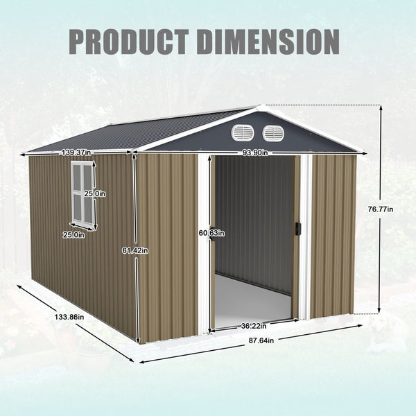 English Elm Campcraft 8x12 Outdoor Metal Storage Shed Lockable Weatherproof Backyard Tool House Brown W1598S00043