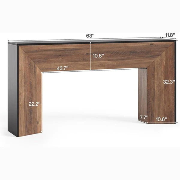 English Elm Sleek Wood Grain Console Table Geometric Base Slim Entryway Sofa Foyer Accent T3971P461556