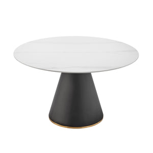 New Pacific Direct Geneva Ceramic Top 51" Round Dining Table w/ Gold Trim Marble/Black 51 x 51 x 30