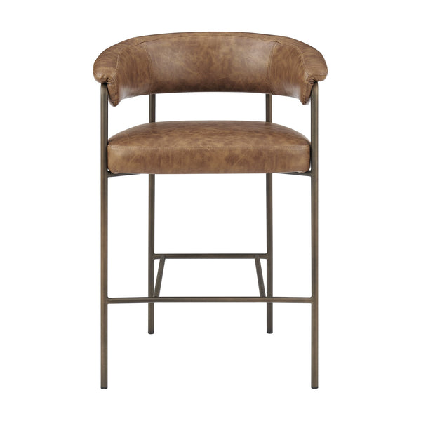 New Pacific Direct Kaiden Faux Leather Counter Stool Set – Mid-century Modern Design With Plush Comfort & Style Antique Cigar Brown  1060040-215-npd