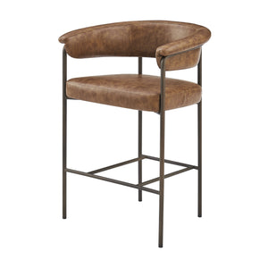 New Pacific Direct Kaiden Faux Leather Counter Stool Set – Mid-century Modern Design With Plush Comfort & Style Antique Cigar Brown  1060040-215-npd