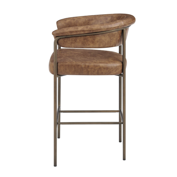 New Pacific Direct Kaiden Faux Leather Counter Stool Set – Mid-century Modern Design With Plush Comfort & Style Antique Cigar Brown  1060040-215-npd