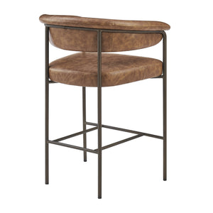 New Pacific Direct Kaiden Faux Leather Counter Stool Set – Mid-century Modern Design With Plush Comfort & Style Antique Cigar Brown  1060040-215-npd