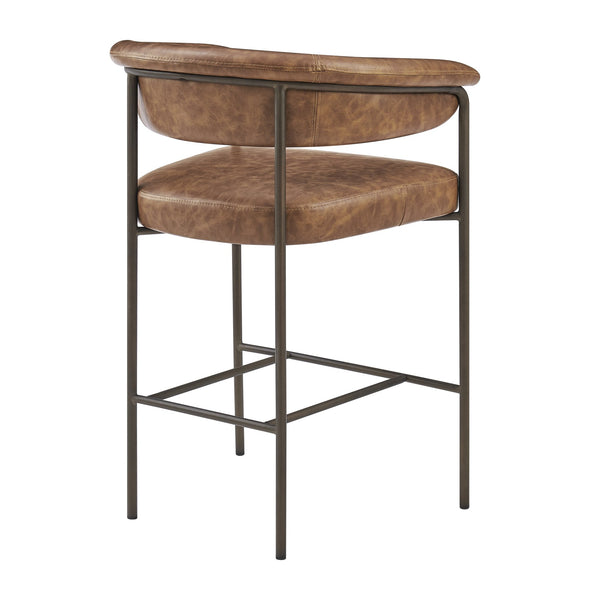 New Pacific Direct Kaiden Faux Leather Counter Stool Set – Mid-century Modern Design With Plush Comfort & Style Antique Cigar Brown  1060040-215-npd