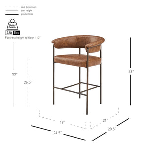 New Pacific Direct Kaiden Faux Leather Counter Stool Set – Mid-century Modern Design With Plush Comfort & Style Antique Cigar Brown  1060040-215-npd