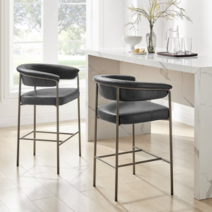 New Pacific Direct Kaiden Faux Leather Counter Stool Set – Mid-century Modern Design With Plush Comfort & Style Cano Black  1060041-719-npd