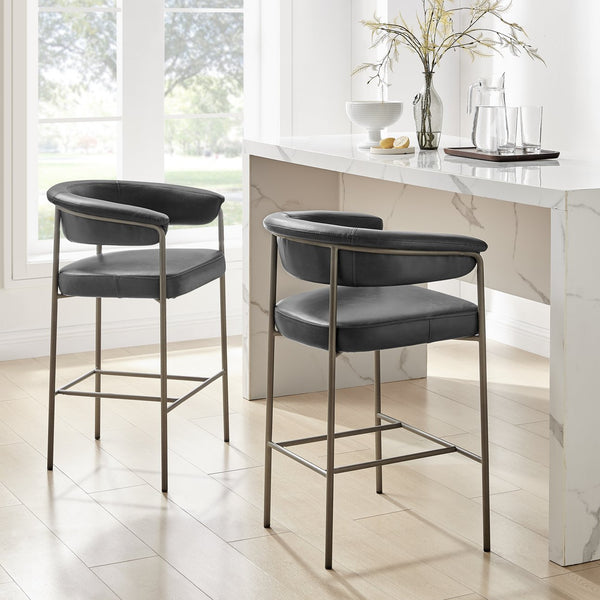 New Pacific Direct Kaiden Faux Leather Counter Stool Set – Mid-century Modern Design With Plush Comfort & Style Cano Black  1060041-719-npd