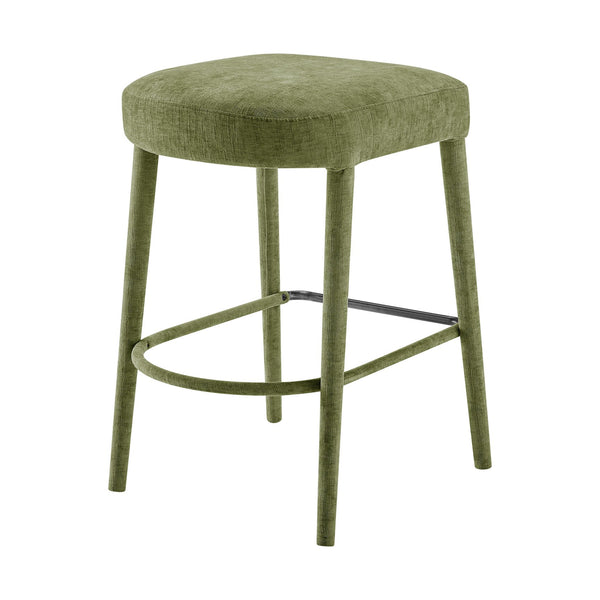 New Pacific Direct Rylee Stylish Chenille Backless Counter Stool Set Of 2 With Foam Cushion And Metal Footrest Millburry Green 100% Polyester 1060046-707-npd