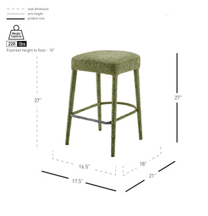 New Pacific Direct Rylee Stylish Chenille Backless Counter Stool Set Of 2 With Foam Cushion And Metal Footrest Millburry Green 100% Polyester 1060046-707-npd