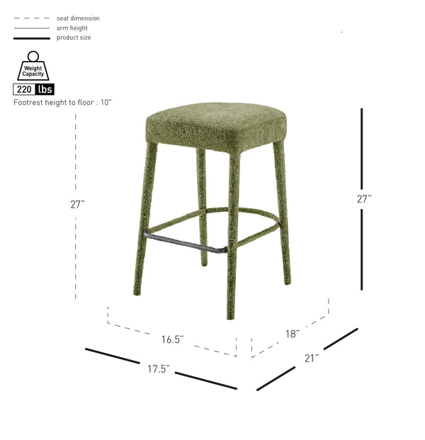 New Pacific Direct Rylee Stylish Chenille Backless Counter Stool Set Of 2 With Foam Cushion And Metal Footrest Millburry Green 100% Polyester 1060046-707-npd