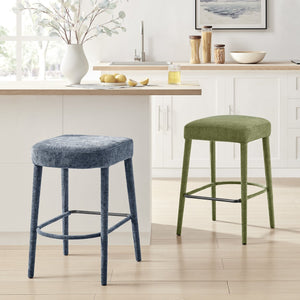 New Pacific Direct Rylee Stylish Chenille Backless Counter Stool Set Of 2 With Foam Cushion And Metal Footrest Millburry Blue 100% Polyester 1060046-708-npd