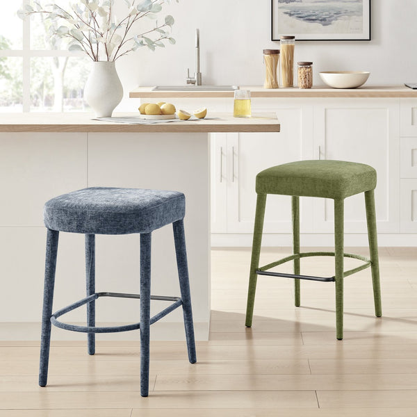 New Pacific Direct Rylee Stylish Chenille Backless Counter Stool Set Of 2 With Foam Cushion And Metal Footrest Millburry Blue 100% Polyester 1060046-708-npd