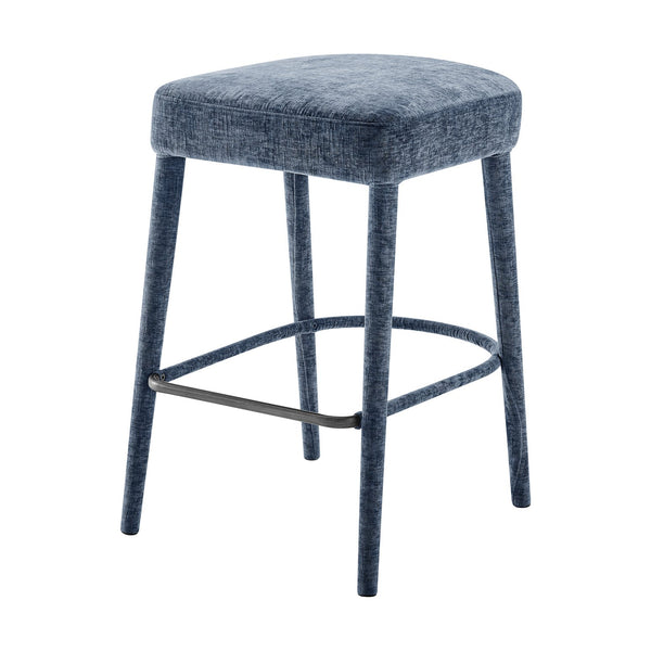 New Pacific Direct Rylee Stylish Chenille Backless Counter Stool Set Of 2 With Foam Cushion And Metal Footrest Millburry Blue 100% Polyester 1060046-708-npd