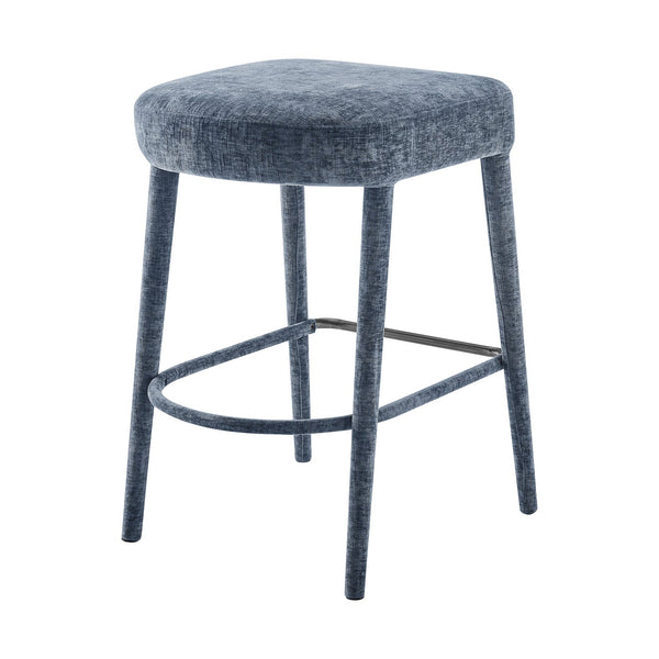 New Pacific Direct Rylee Stylish Chenille Backless Counter Stool Set Of 2 With Foam Cushion And Metal Footrest Millburry Blue 100% Polyester 1060046-708-npd