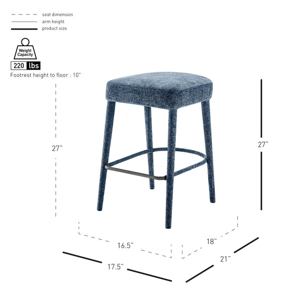 New Pacific Direct Rylee Stylish Chenille Backless Counter Stool Set Of 2 With Foam Cushion And Metal Footrest Millburry Blue 100% Polyester 1060046-708-npd